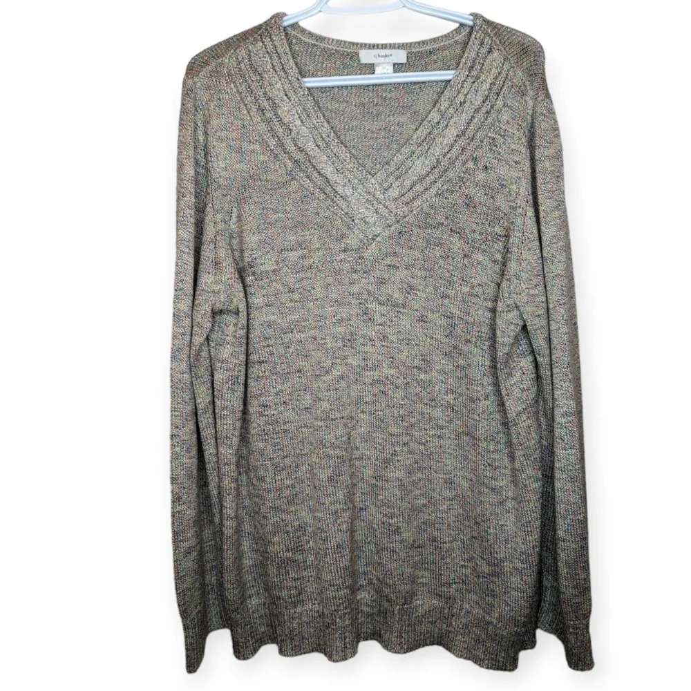 cj banks Grey  Multicolour Knit V Neck Sweater Women 2XL Plus Size
